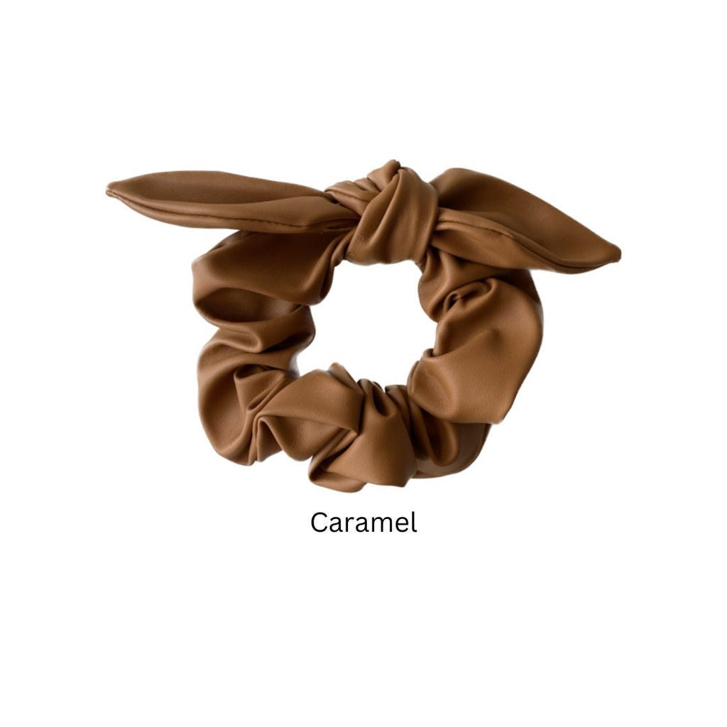 Faux Leather Bow Scrunchie, Girl Hair Accessories