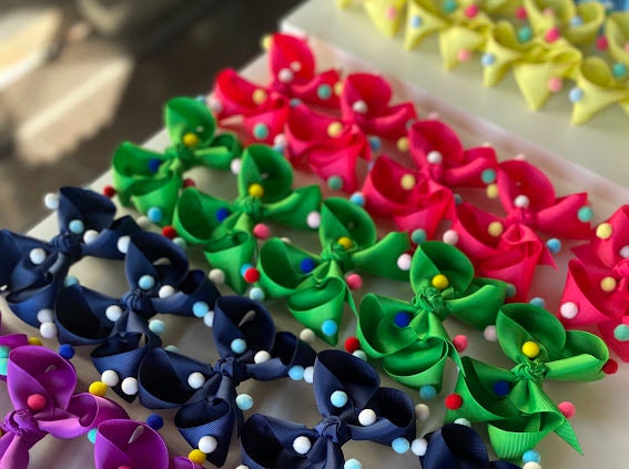 Pompom Bow Medium Girls Hair Clip Accessories