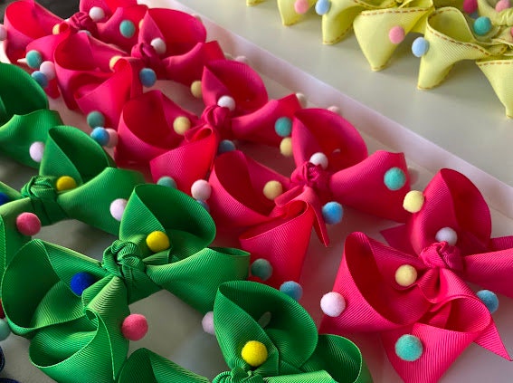 Pompom Bow Medium Girls Hair Clip Accessories