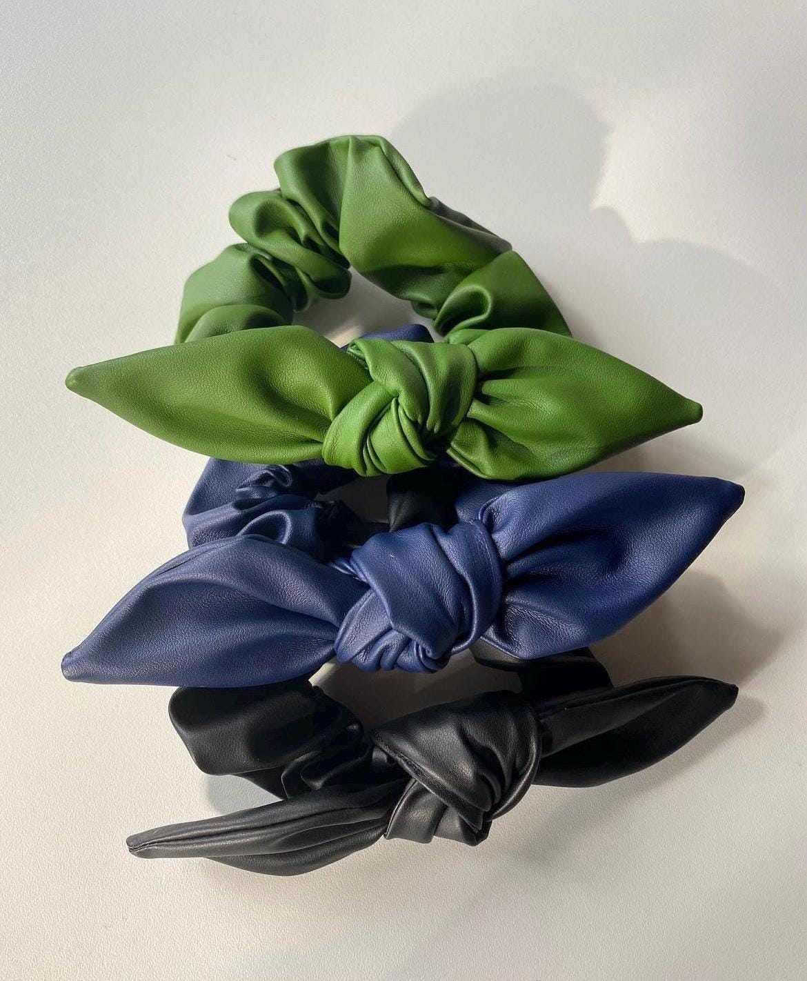 Faux Leather Bow Scrunchie, Girl Hair Accessories