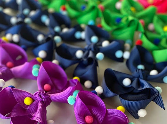 Pompom Bow Medium Girls Hair Clip Accessories