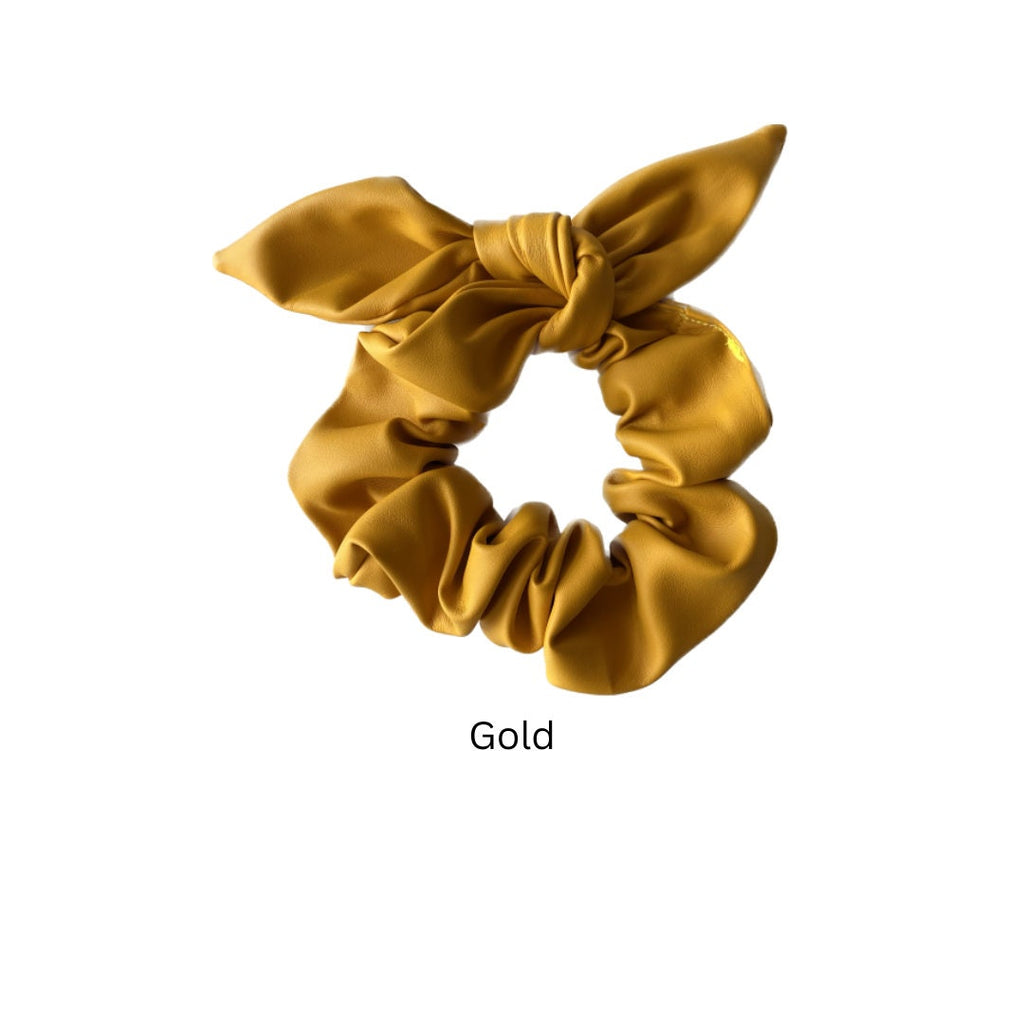 Faux Leather Bow Scrunchie, Girl Hair Accessories