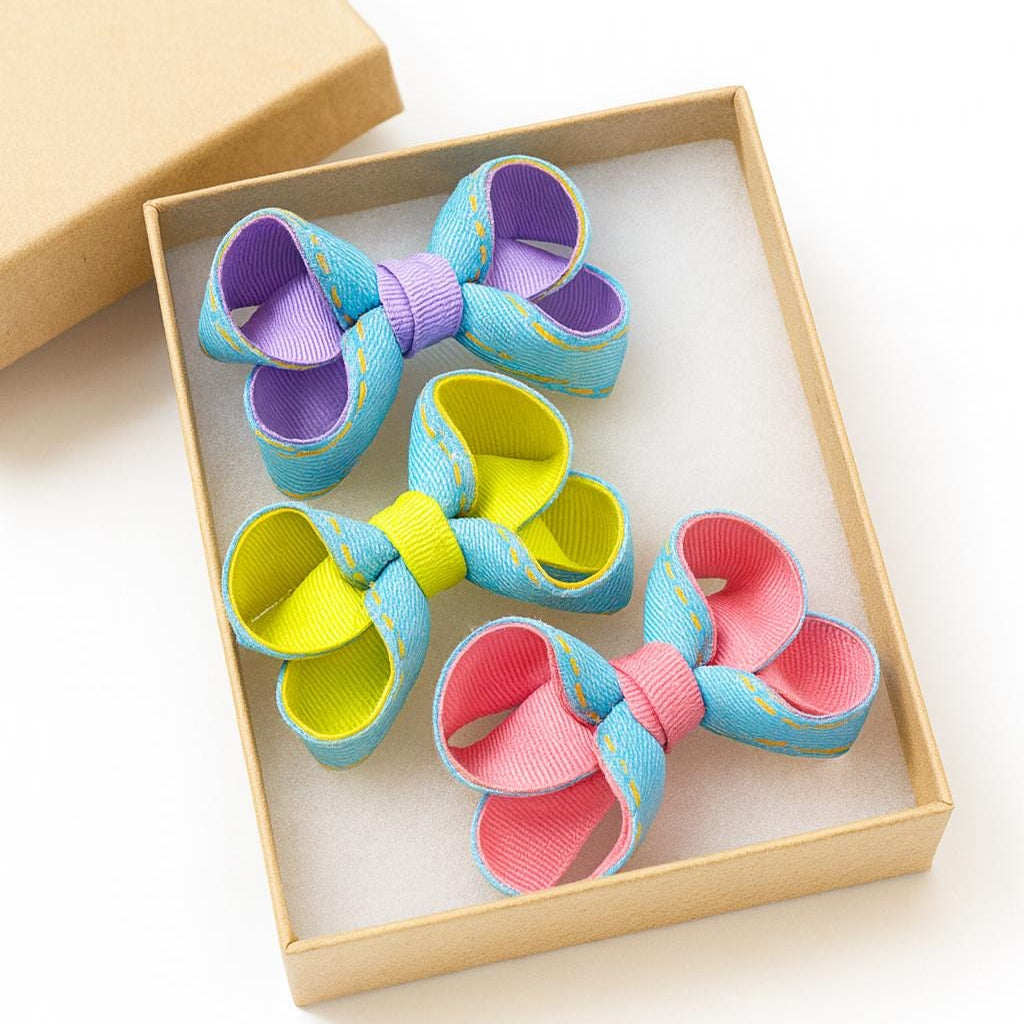 Adorable Boutique Jeans Bow Clip for Baby and Toddler Hair - Medium Size Hair Accessory