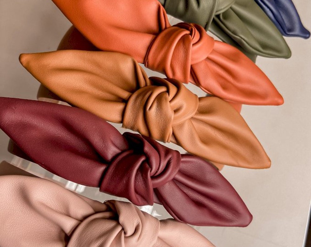 Faux Leather Bow Knot Headband, Non Slip Knotted Headband