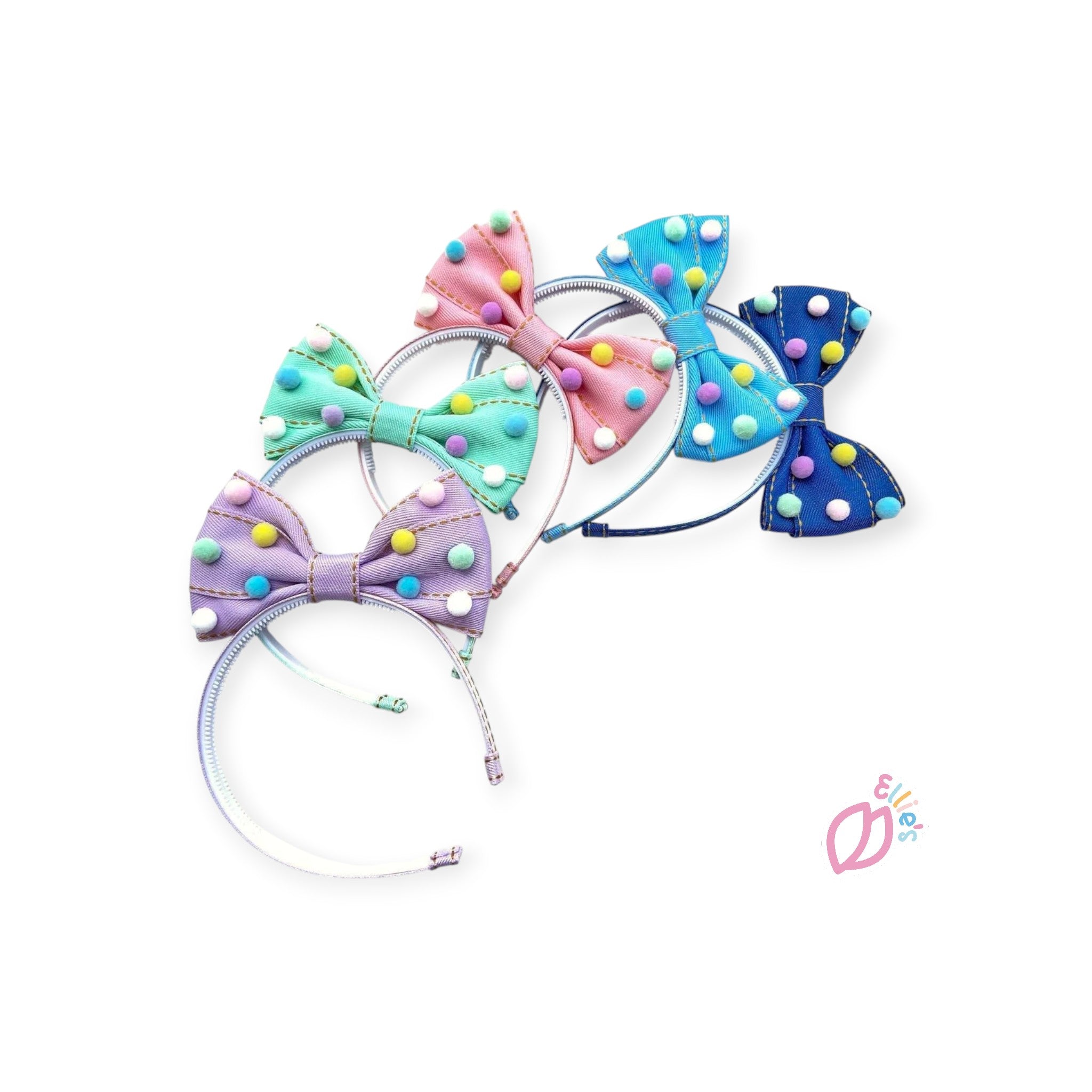 Girls' Bow Headband - Solid Color Ribbon, Pom Pom Hair Accessory