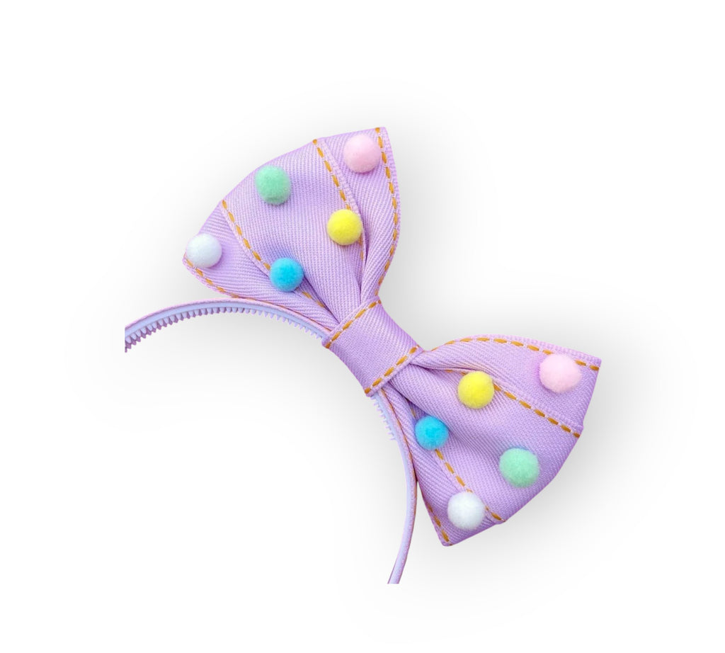 Girls' Bow Headband - Solid Color Ribbon, Pom Pom Hair Accessory