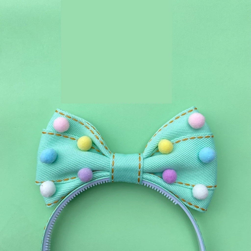 Girls' Bow Headband - Solid Color Ribbon, Pom Pom Hair Accessory
